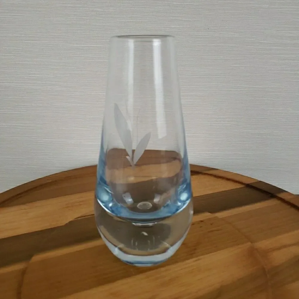 Lily of the Valley Swedish Etched Crystal Vase 6” Bubble Vintage MCM Glass
